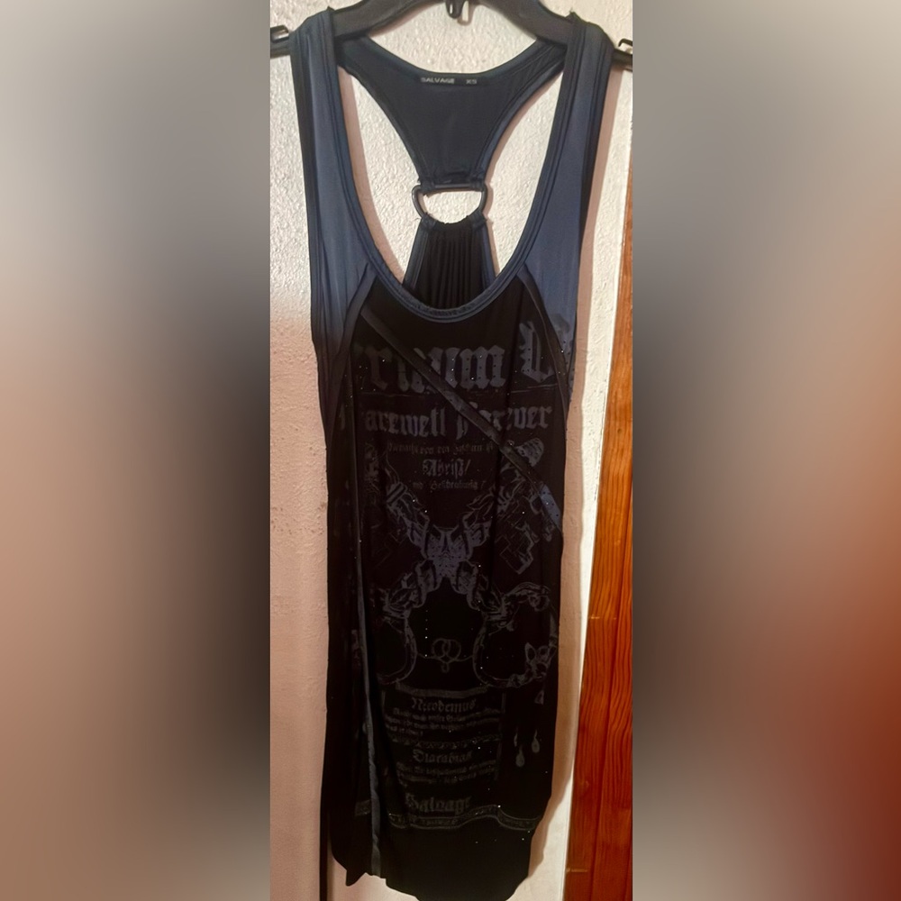 Salvage Blue Black w/ Rhinestones Tunic Top /  Dress